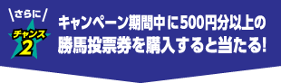 チャンス2 キャンペーン期間中に500円分以上の勝馬投票券を購入すると当たる！
