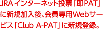 JRAインターネット投票「即PAT」に新規加入後、会員専用webサービス「Club A-PAT」に新規登録。