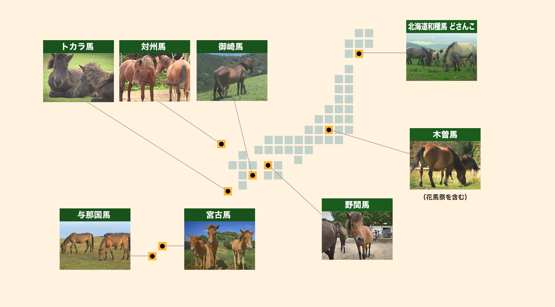 日本の在来馬 地図