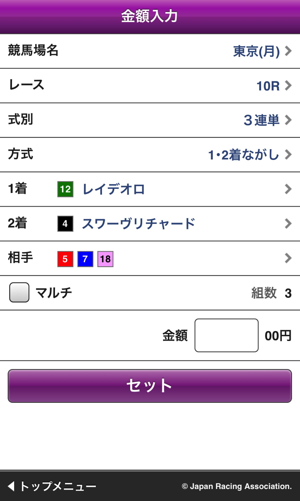 金額入力画面のサンプル